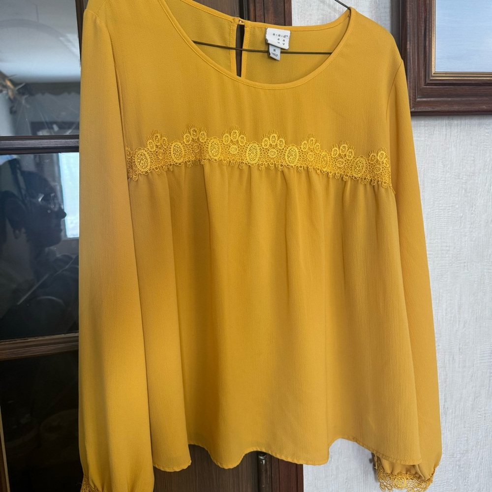 A New Day Yellow Lace Trim Blouse